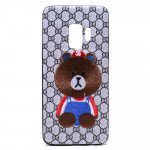 Galaxy S9+ (Plus) Design Cloth Stitch Hybrid Case (Brown Bear)
